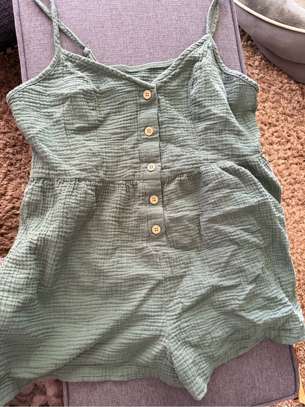 SHEIN Curve Sage Green Button-Front Gauze Romper
